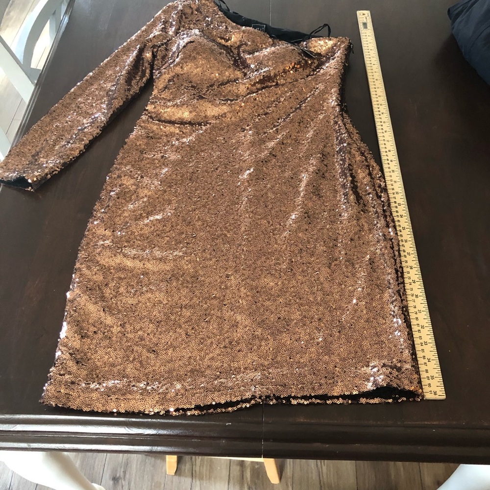 Nightway copper one shoulder sequined dress